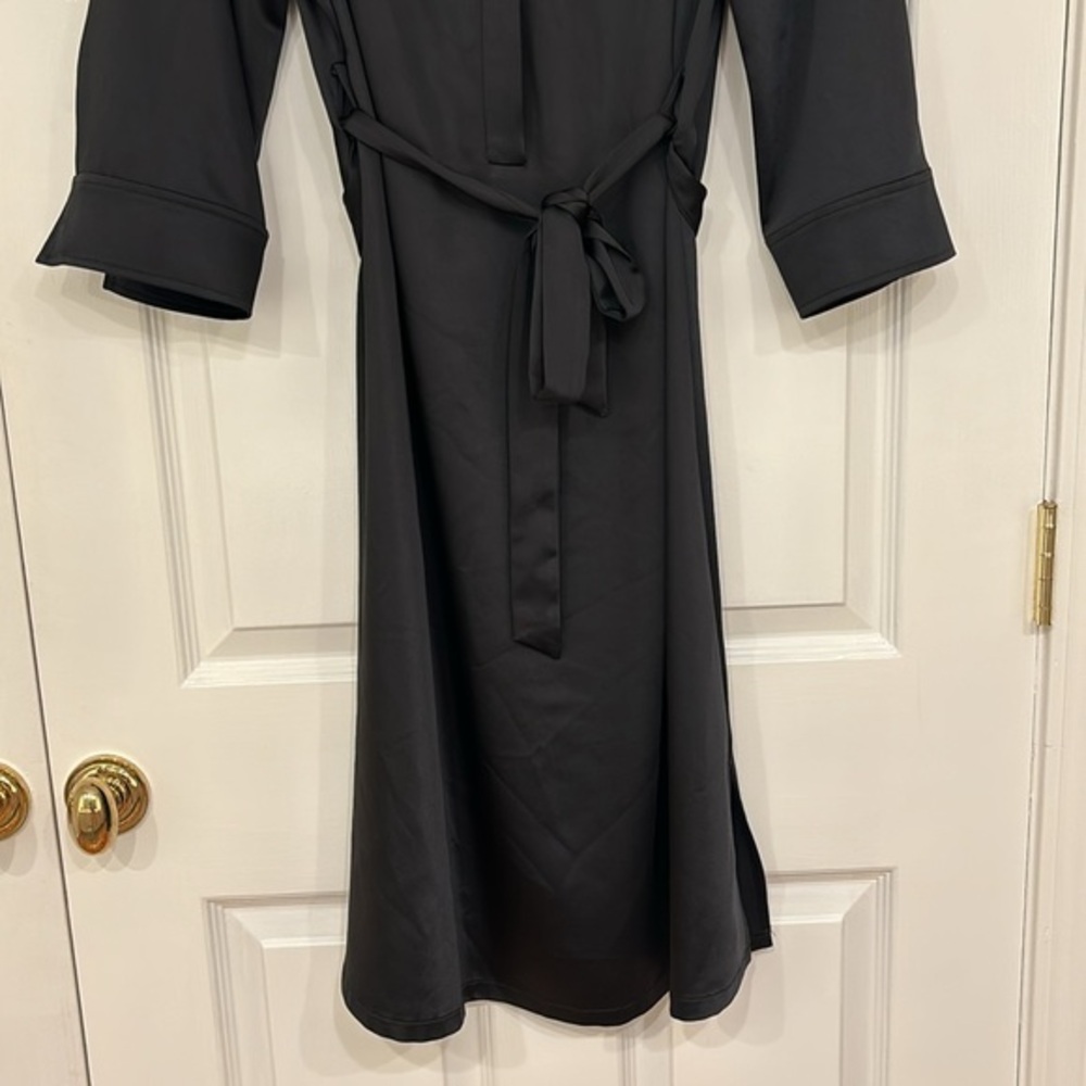 S’EDGE Black Satin Louis Shirt Dress Women’s Size Small - Picture 5 of 8